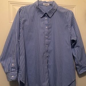 Calvin Klein, Blue and White striped button down shirt, size 1X